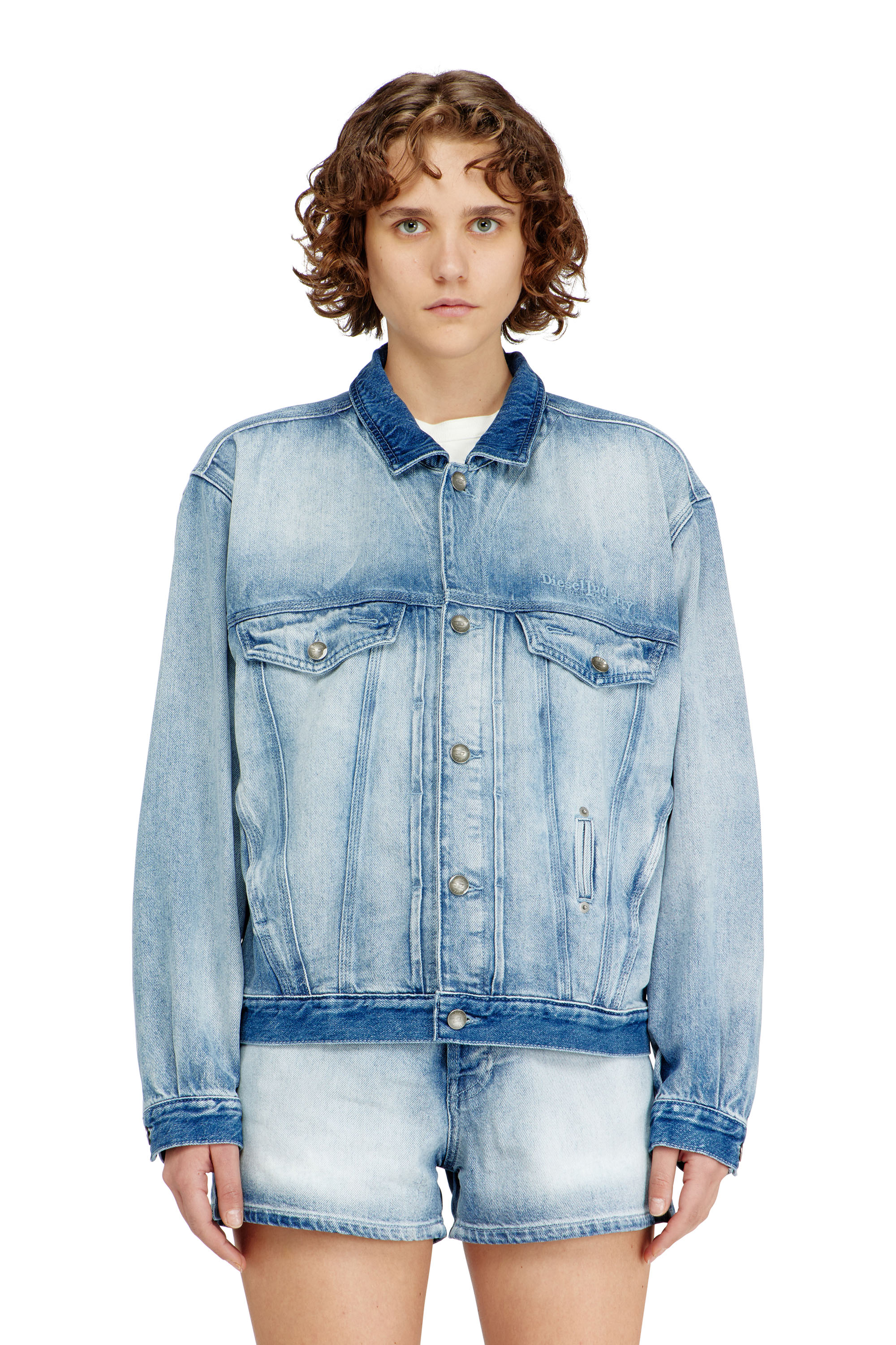 Diesel - D-DENVER-FSI1, Unisex's Trucker jacket in medium-light skeleton denim in Light Blue - 2