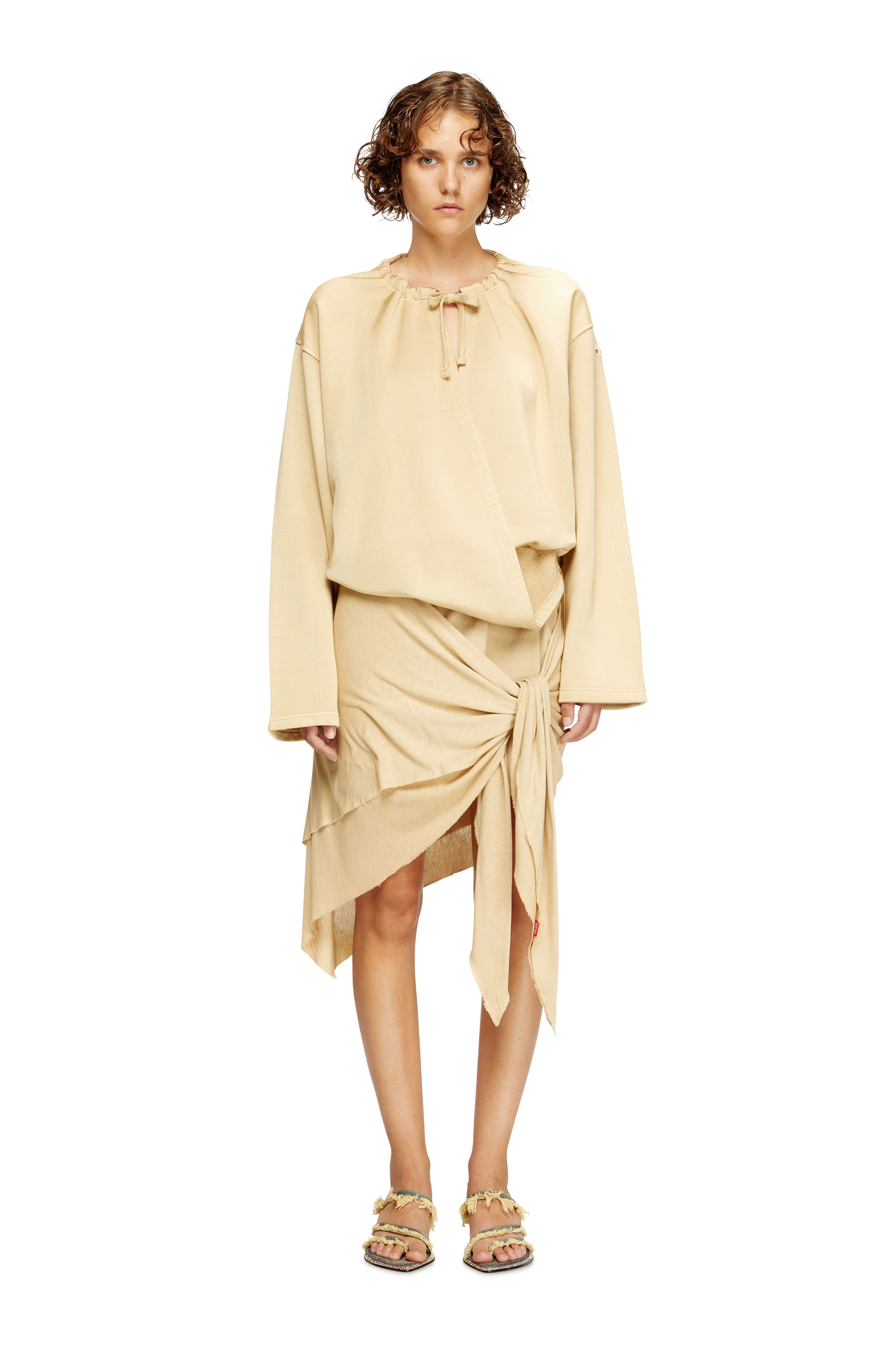 Diesel - D-CREED, Woman's Draped dress with ruched skirt in Beige - 2