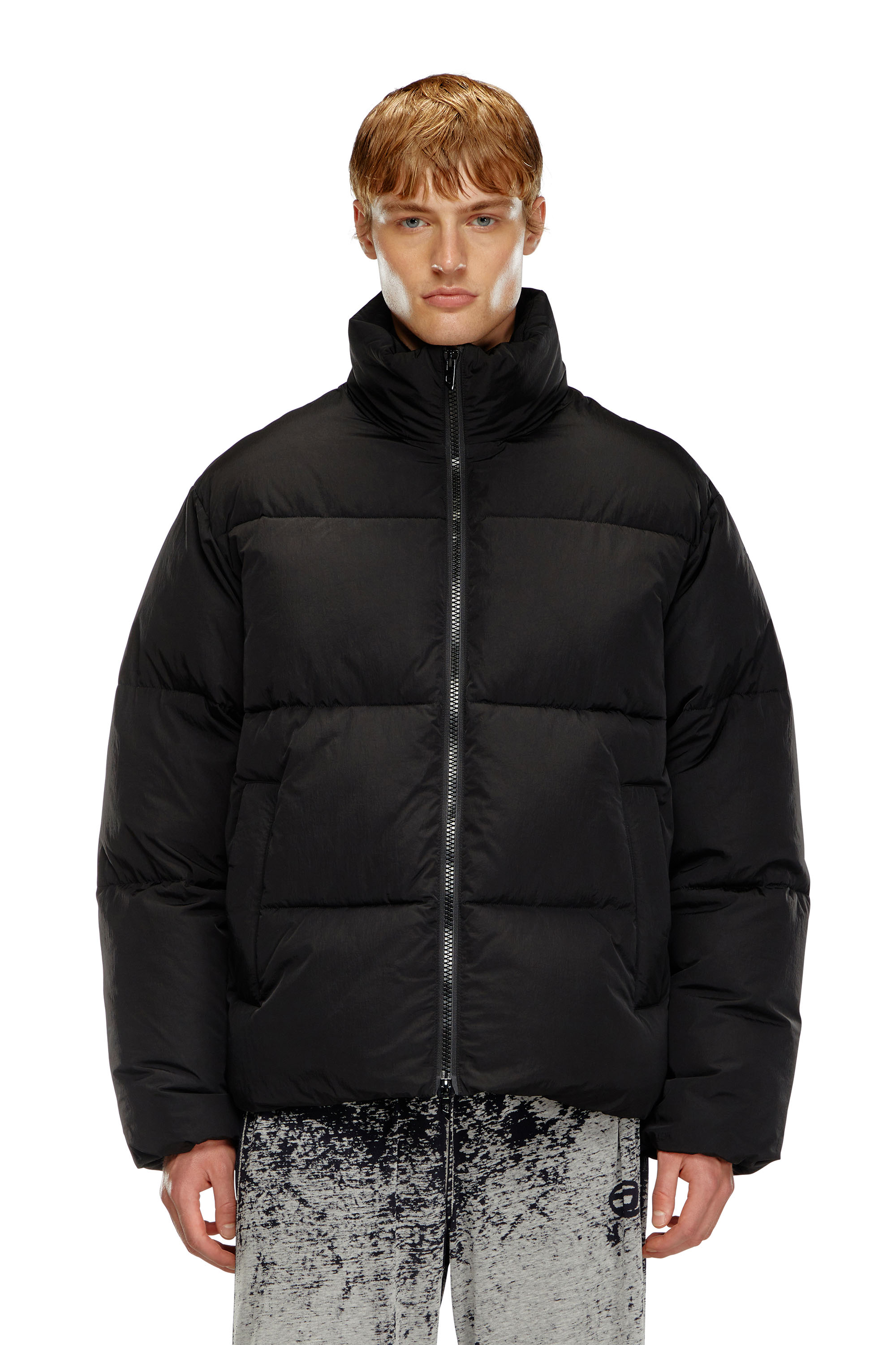 Diesel - W-RAVEEL, Man's Hooded down jacket in wrinkled nylon in Black - 1