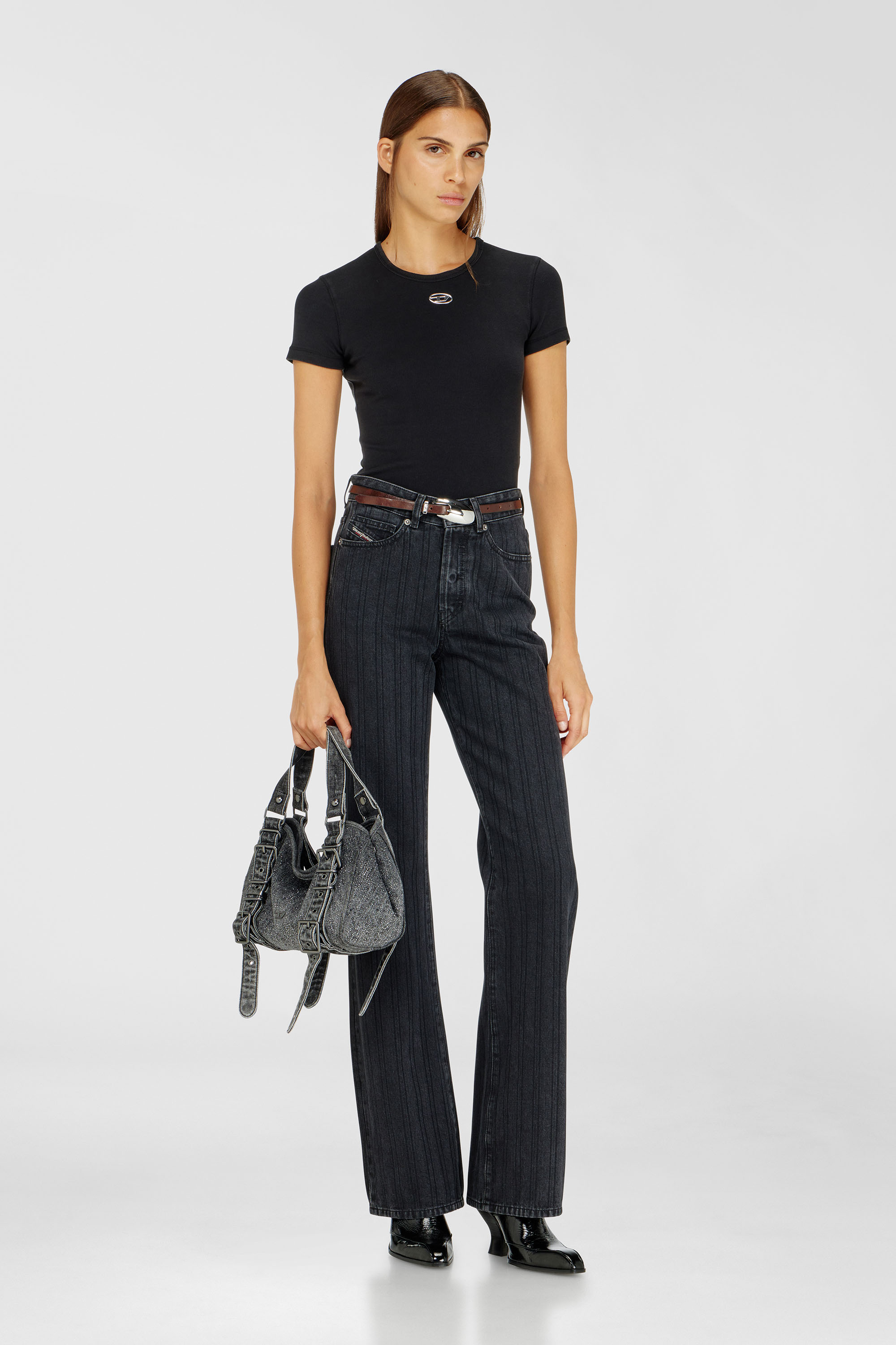 Diesel - D-ONE TOPHANDLE S, Woman's D-One-Small top-handle bag in crystal solarised denim in Black - 2