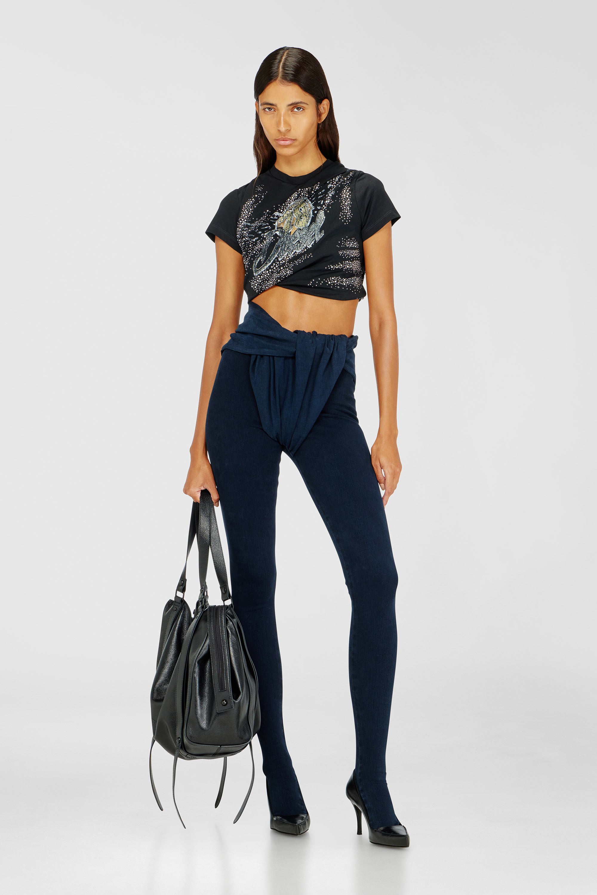 Diesel - T-WINCY, Woman's Rucked-up T-shirt in double-layer jersey in null - 1