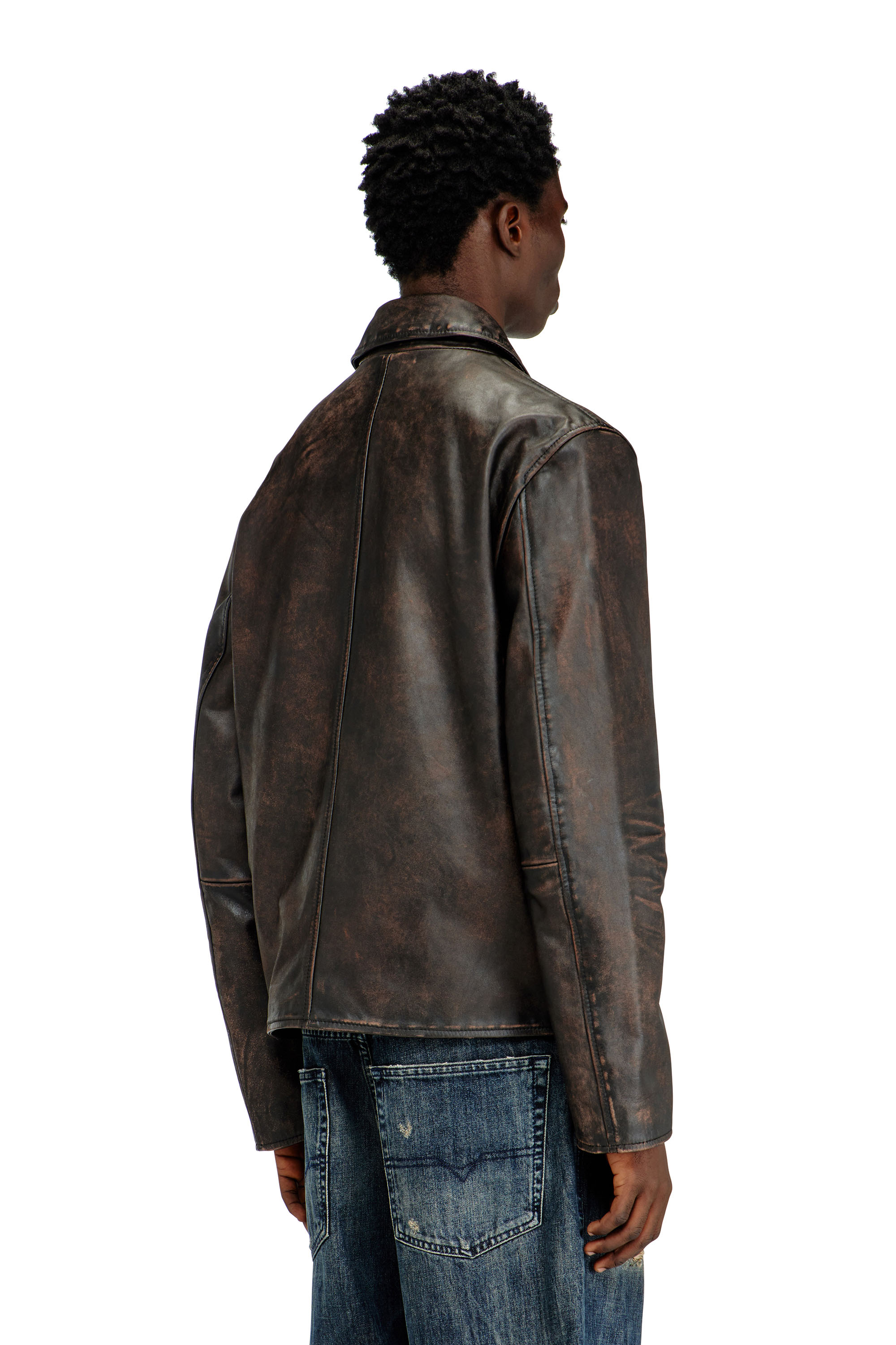 Diesel - L-AMAR-WRD, Man's Coach jacket in treated leather in Brown - 4