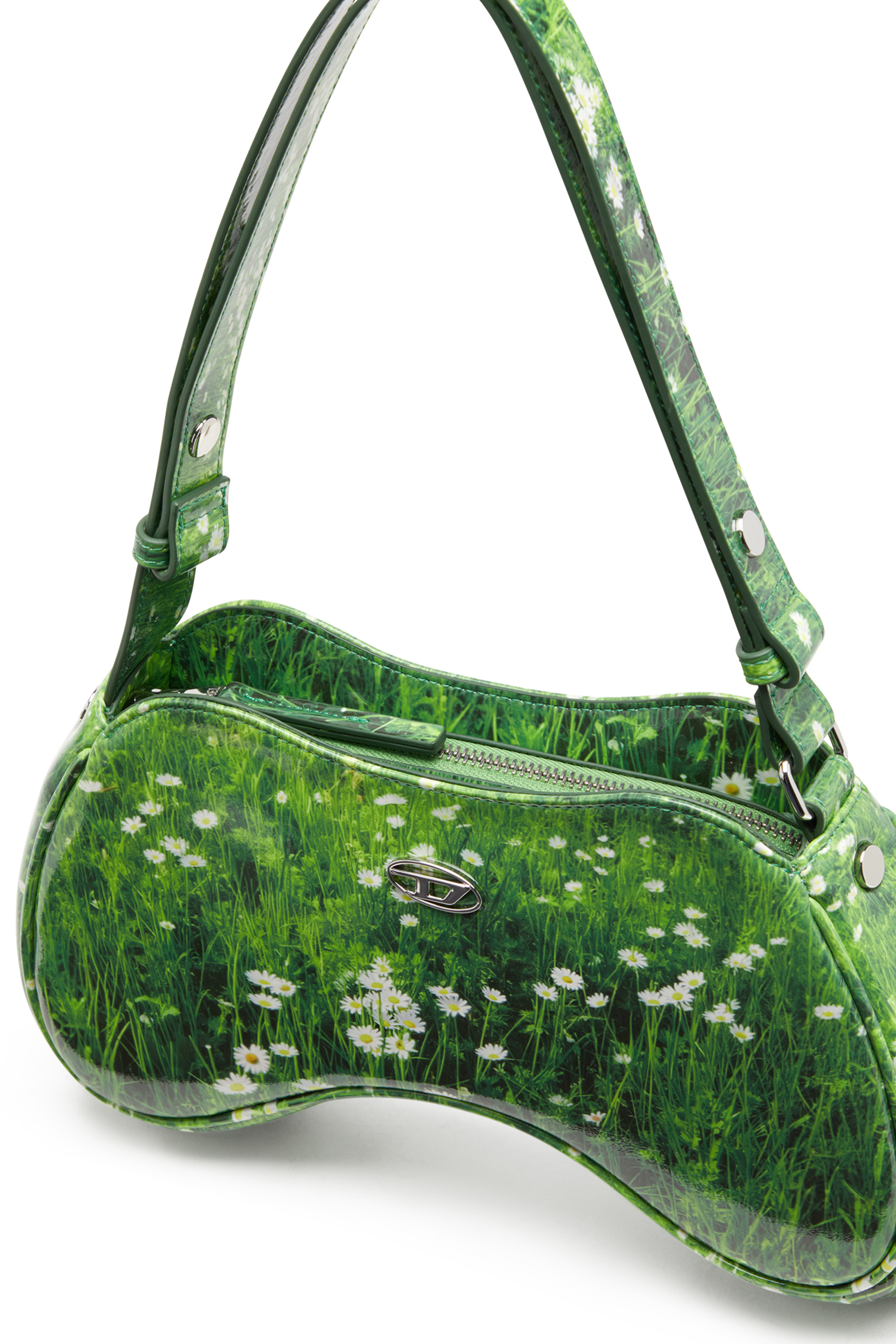 Diesel - PLAY SHOULDER, Woman's Play-Glossy shoulder bag with cat print in Green - 5