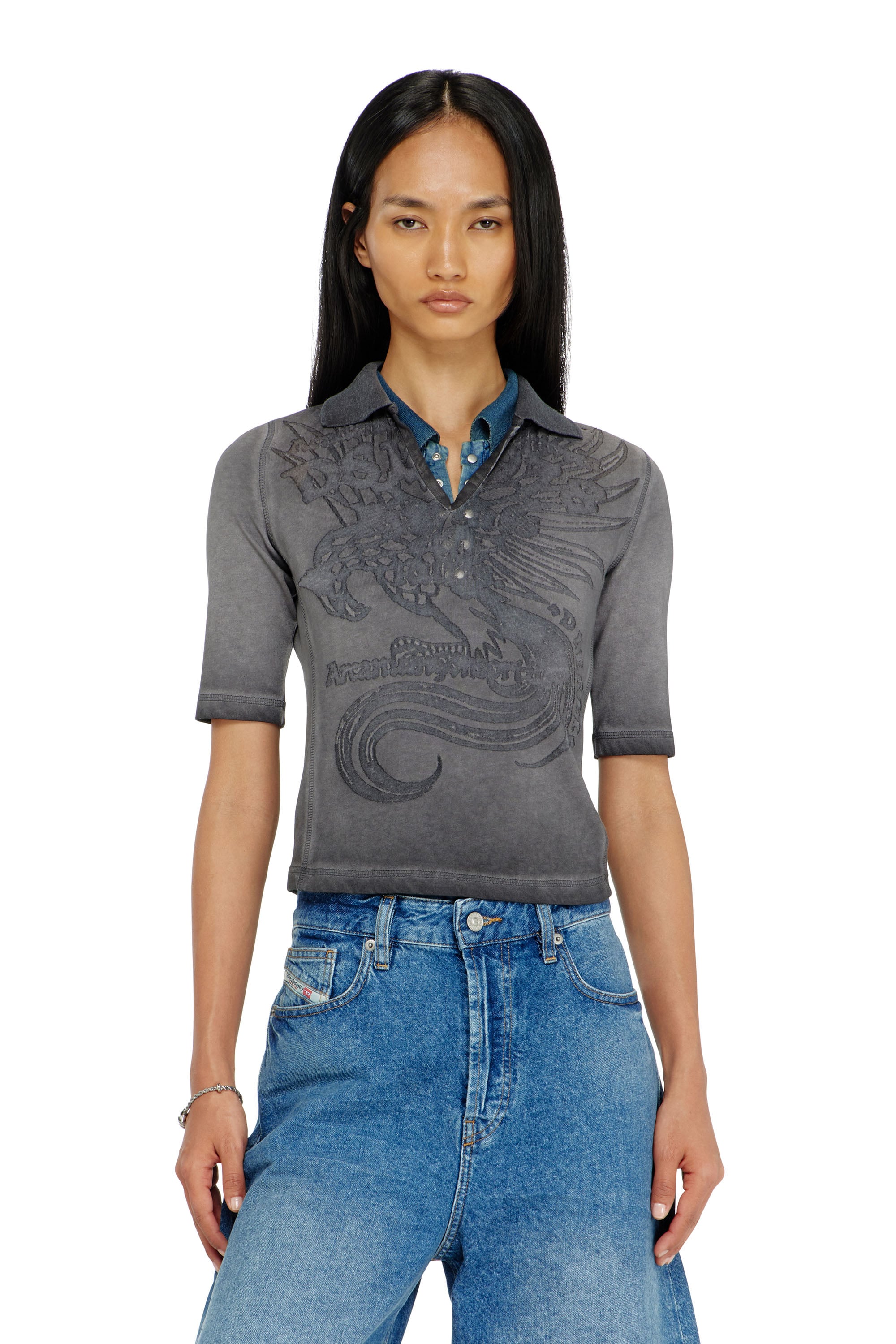 Diesel - T-BEA, Woman's Slim polo with d&eacute;vor&eacute; print in null - 1