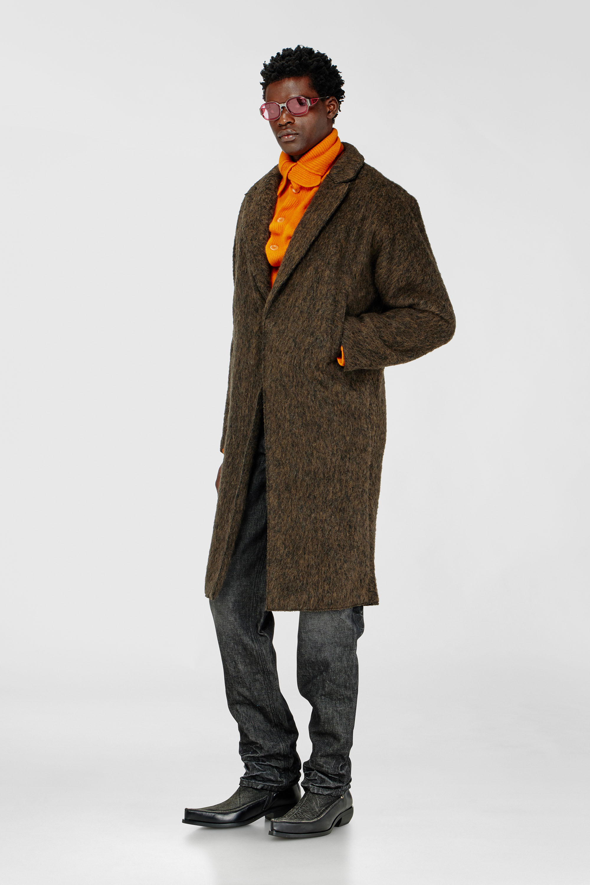 Diesel - W-HULL, Man's Coat in wool and alpaca blend in Brown - 1