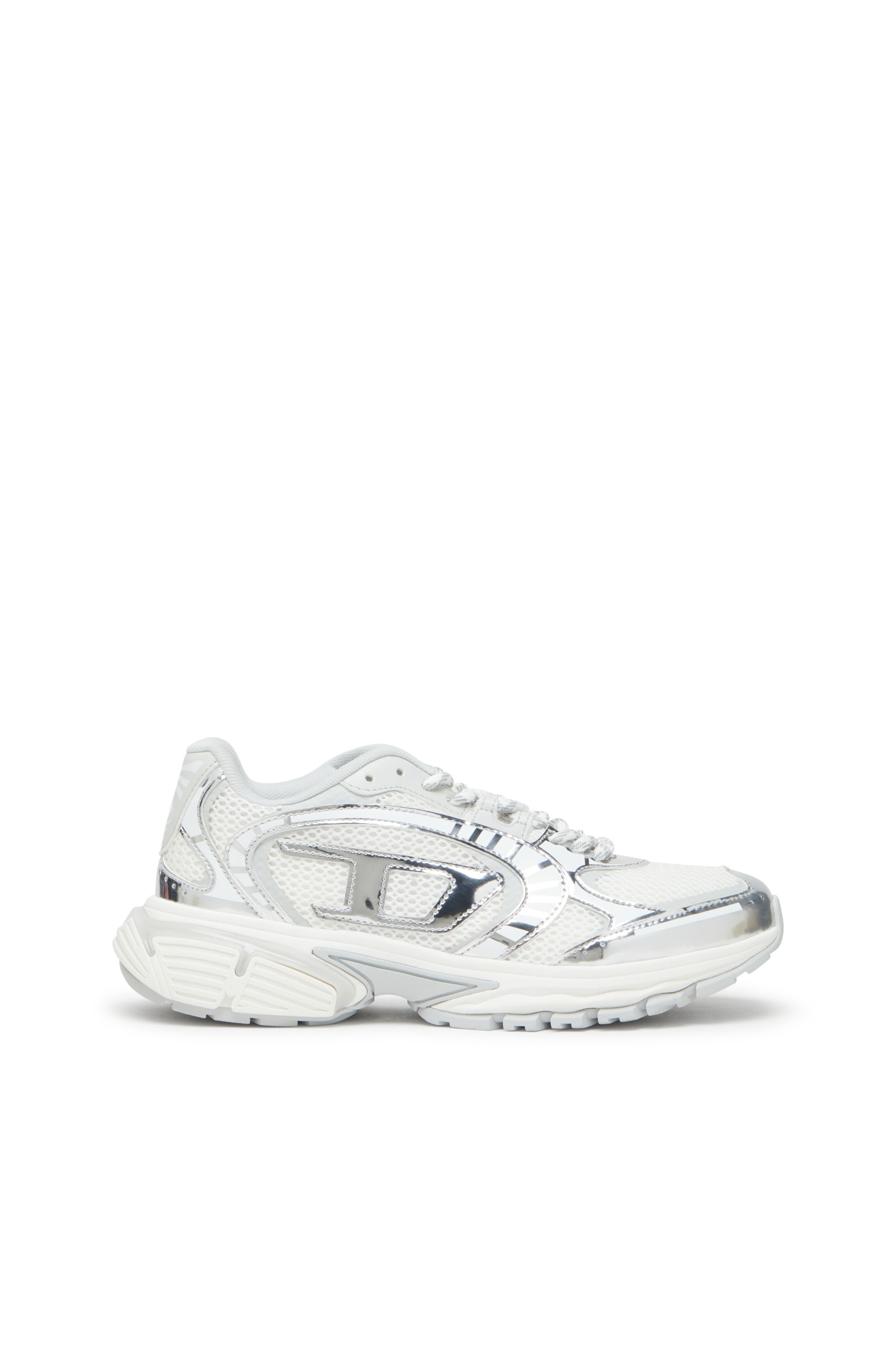 Diesel - S-PRO-V-DENSE LOW W, Woman's S-Pro-V-Dense-Metallic mesh sneakers with Oval D logo in White/Silver - 1