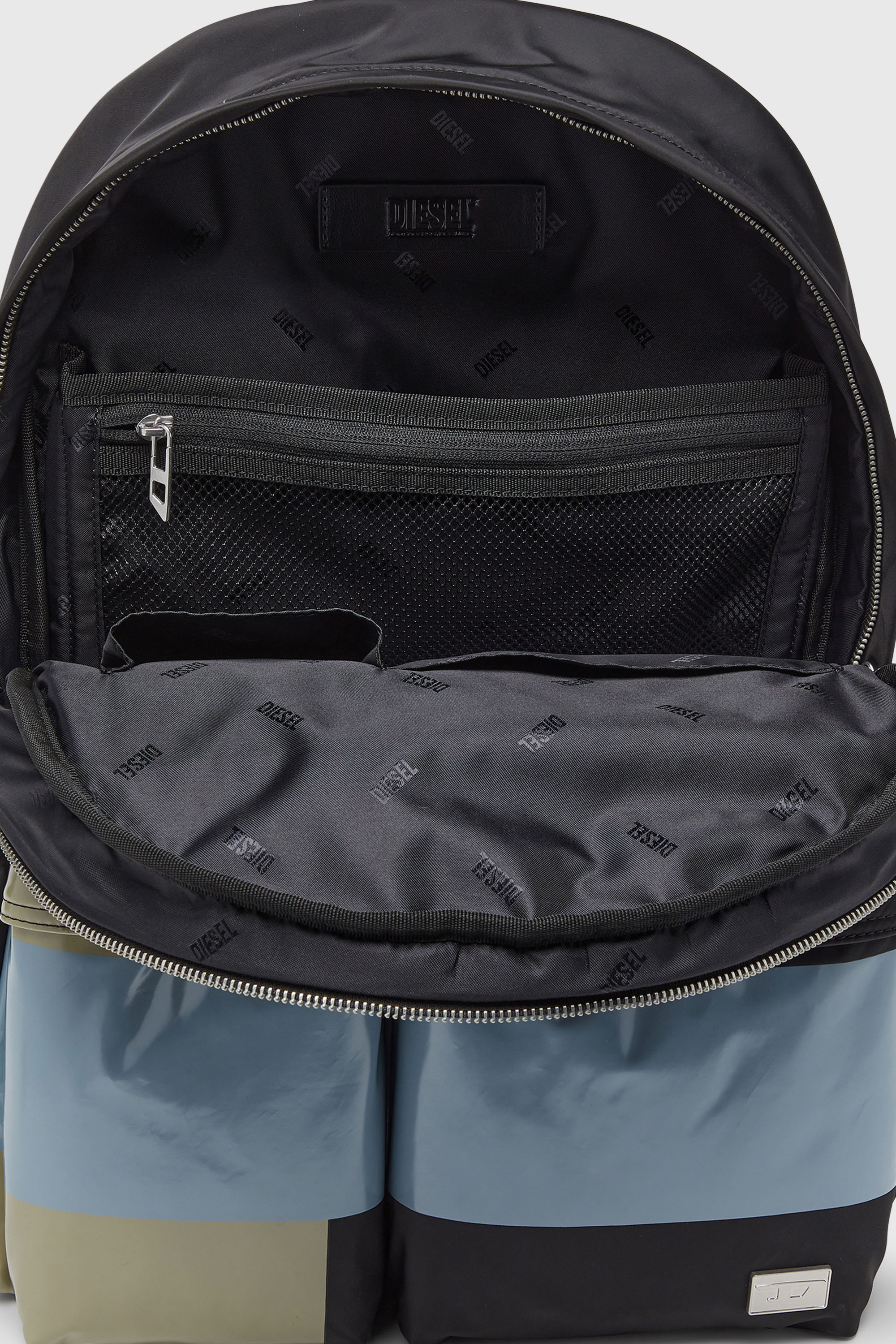 Diesel - MULTI-PKTS BACKPACK X, Unisex's Multi-Pkts - Color-block backpack with multiple pockets in Black/Green - 3