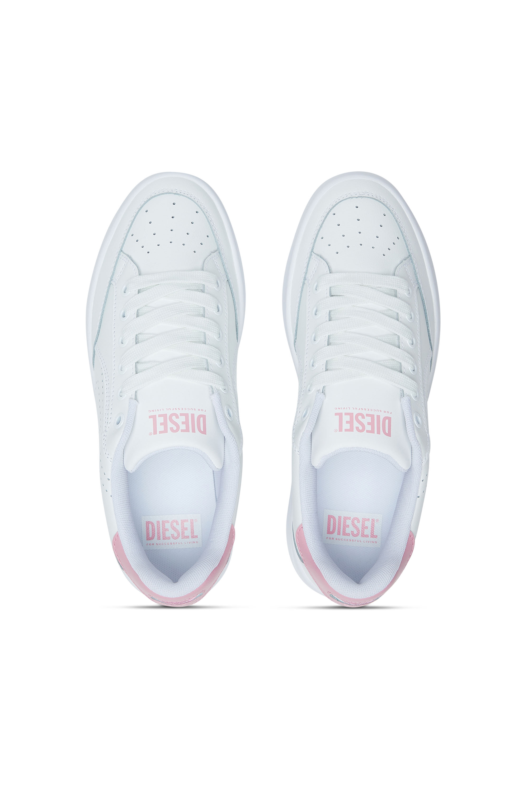 Diesel - S-DAKOTA LOW W, Woman's S-Dakota-Leather sneakers with perforated logo in White/Pink - 5