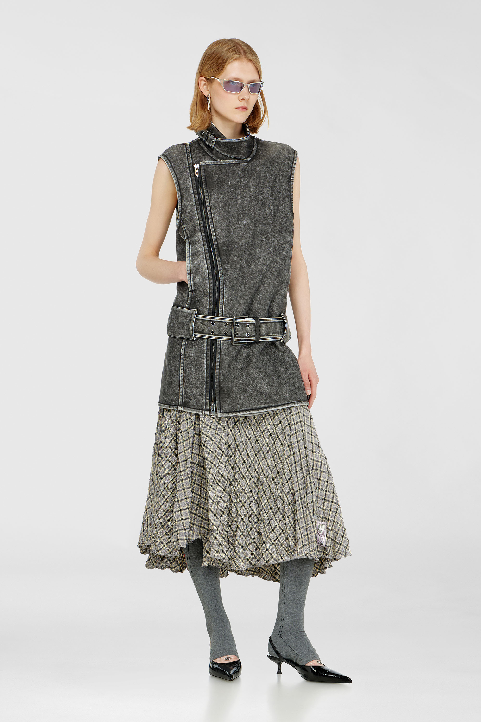 Diesel - D-IKE, Woman's Biker-style mini dress with belt in Grey - 2