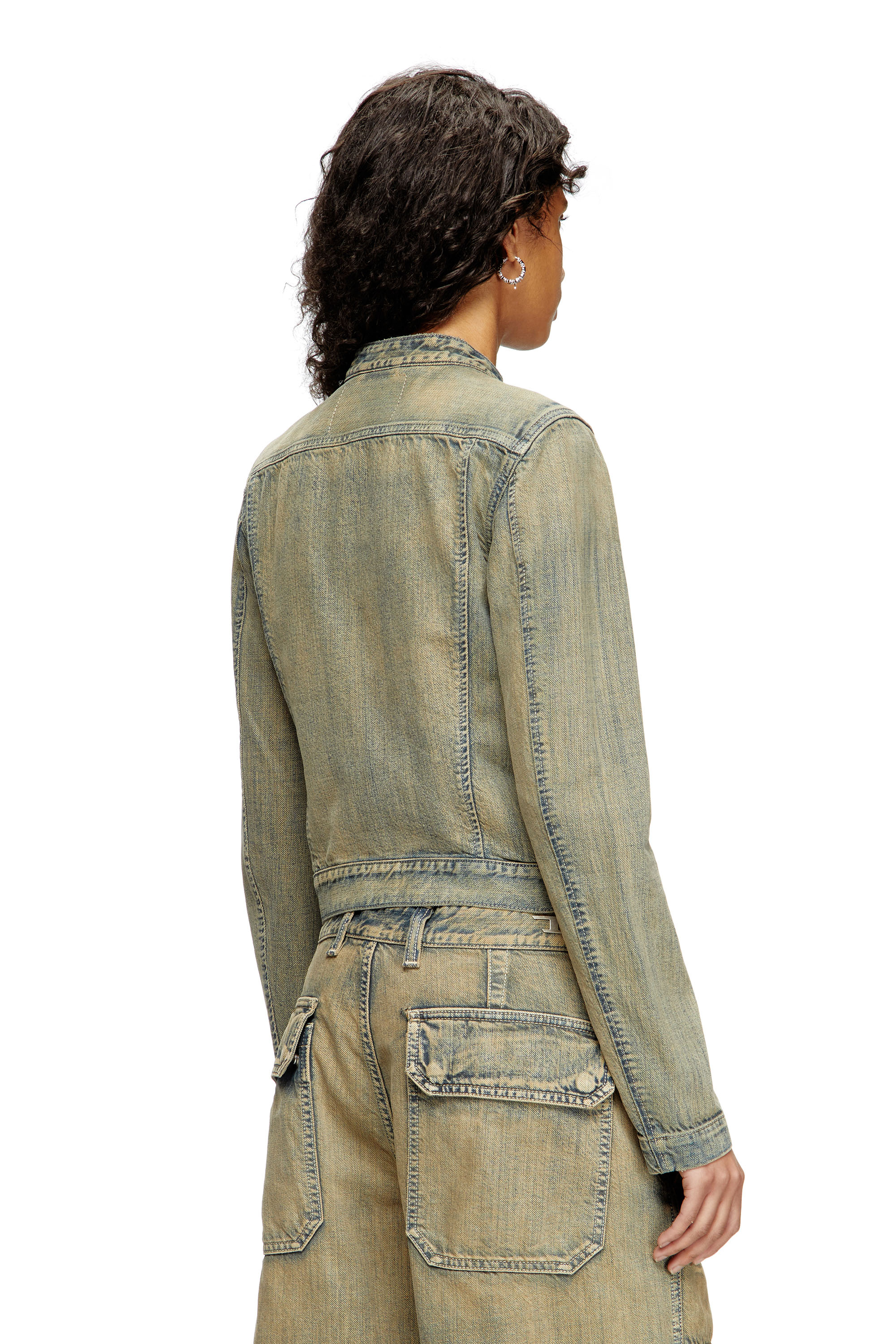 Diesel - DE-MORNIN, Woman's Moto jacket in gold-brush denim in Medium blue - 4