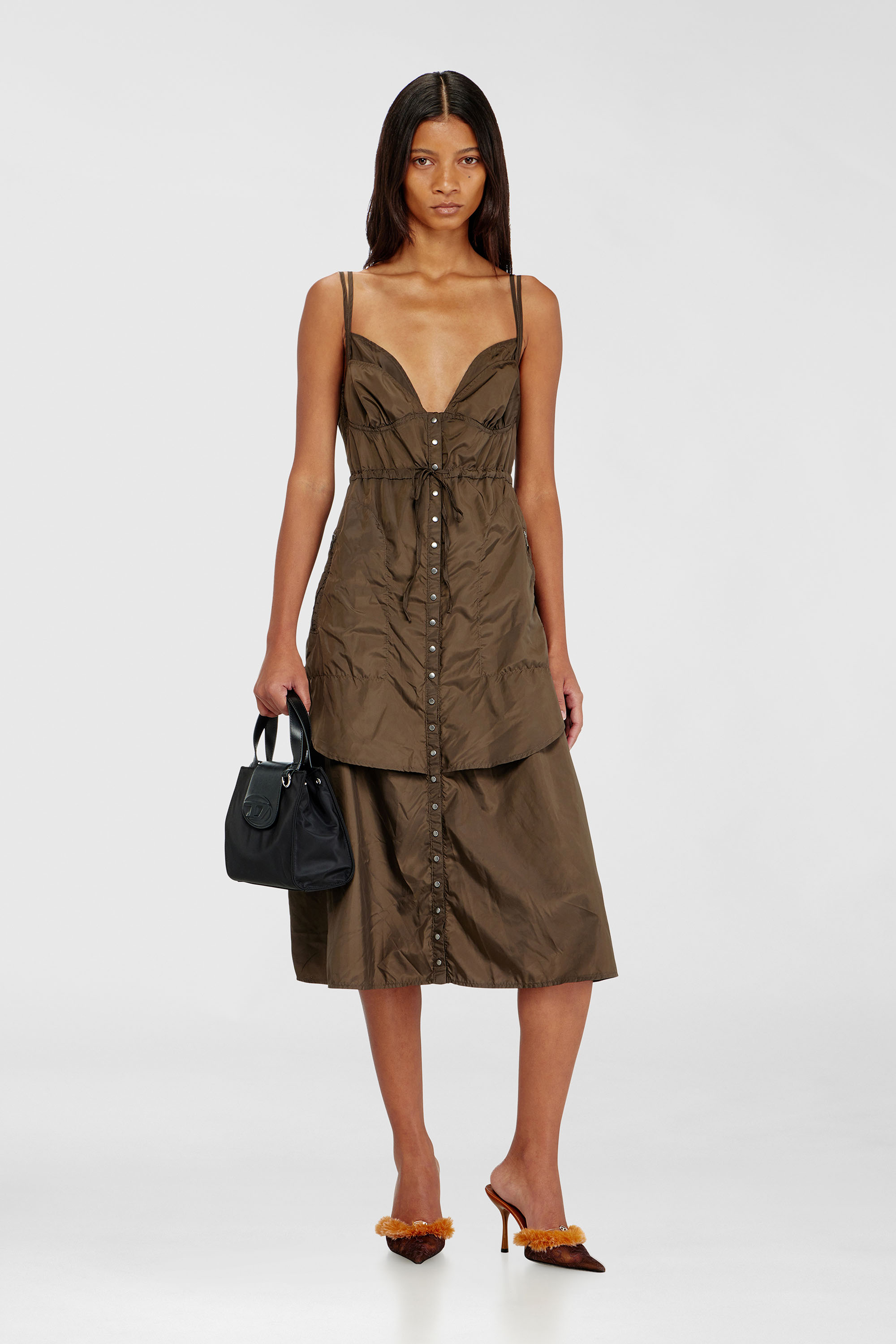 Diesel - D-OROTEA-T1, Woman's Lightweight nylon dress with layered design in Brown - 2