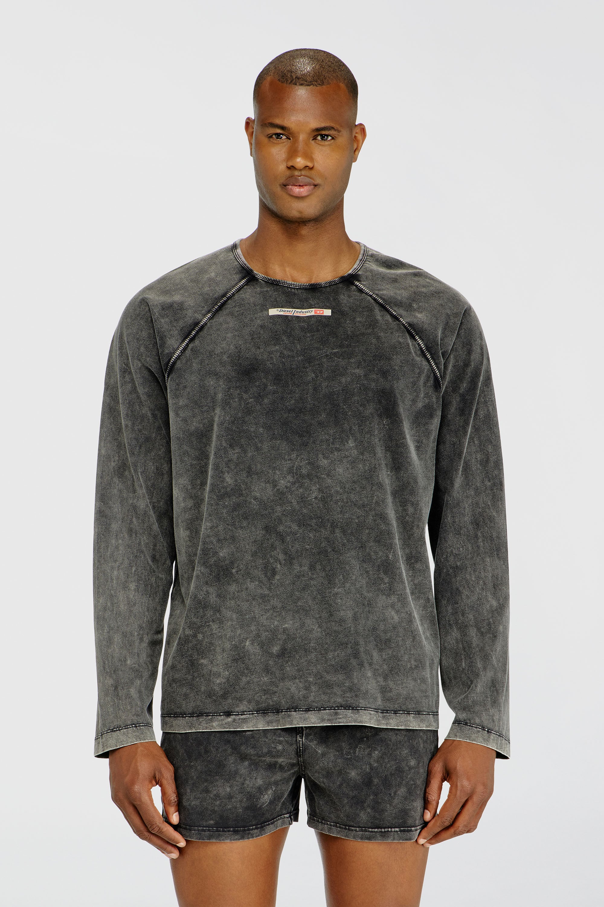 Diesel - BRYAN-DNM, Man's Cotton pijama top with logo patch in Dark grey - 1