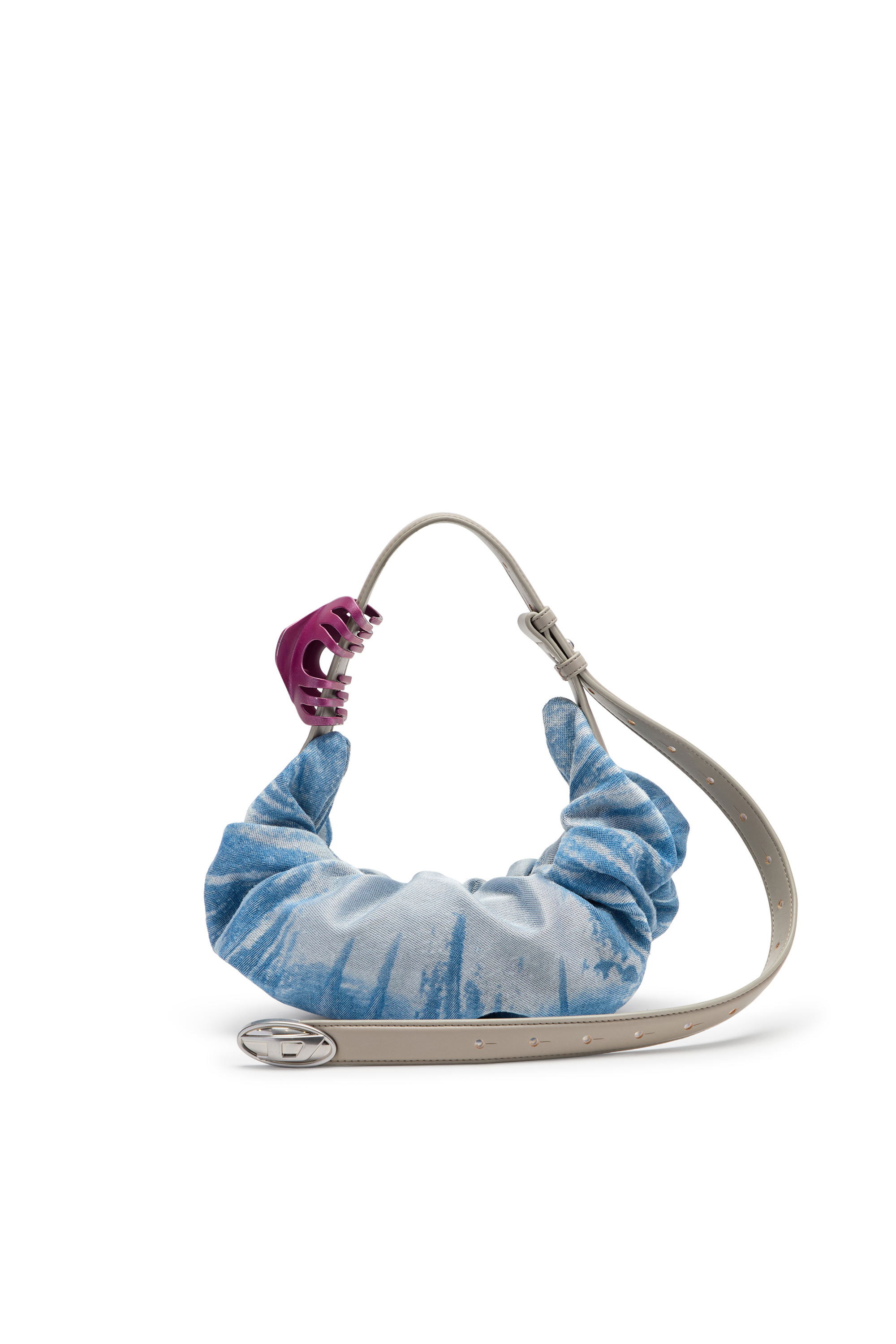 Diesel - GRAB-D HOBO S, Woman's Grab-D-Scrunched hobo bag in satin denim in Blue - 2