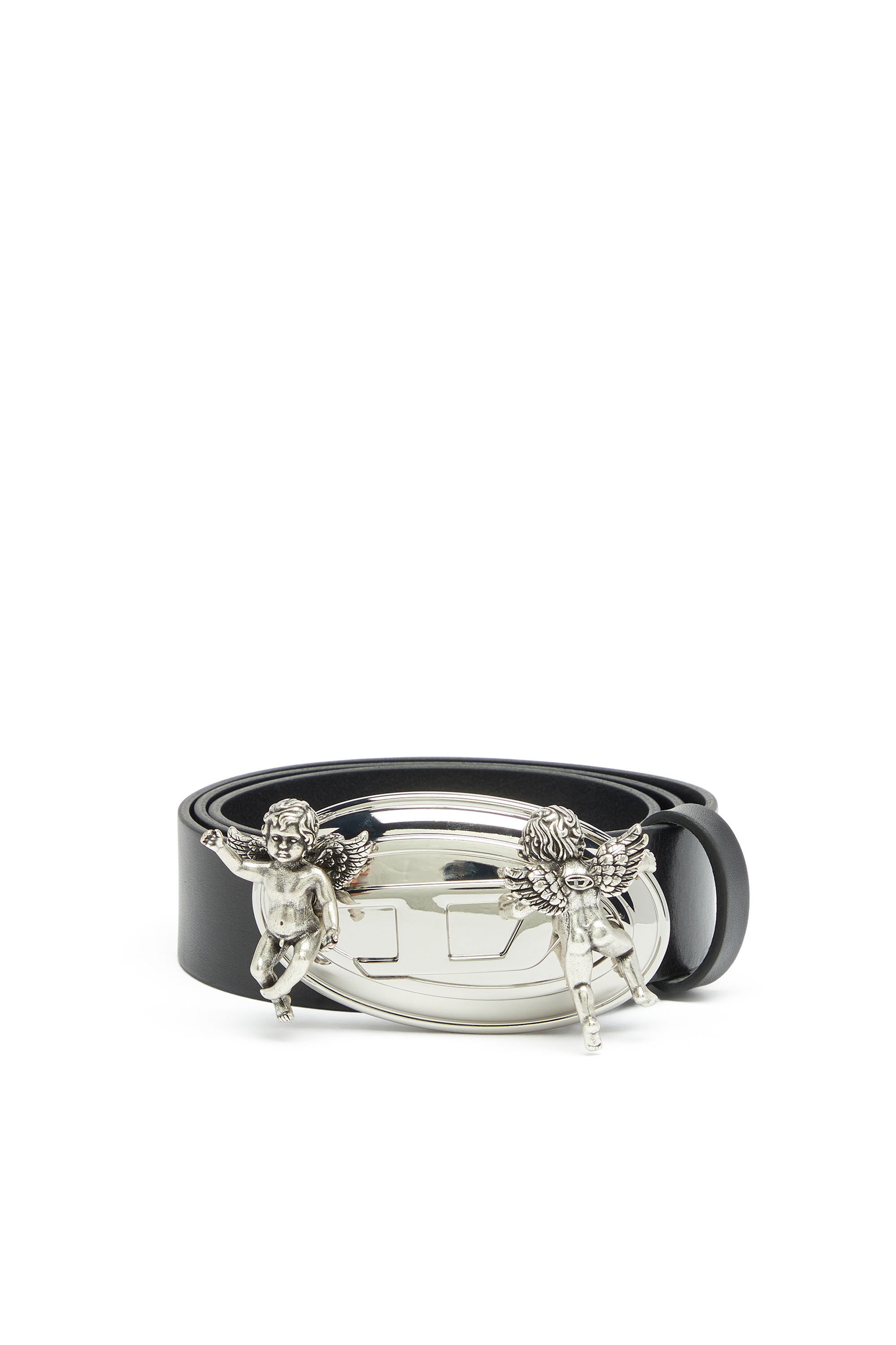 Diesel - B-OVAL ANGELS 35, Woman's 3.5cm leather belt with cherub Oval D buckle in Black - 1