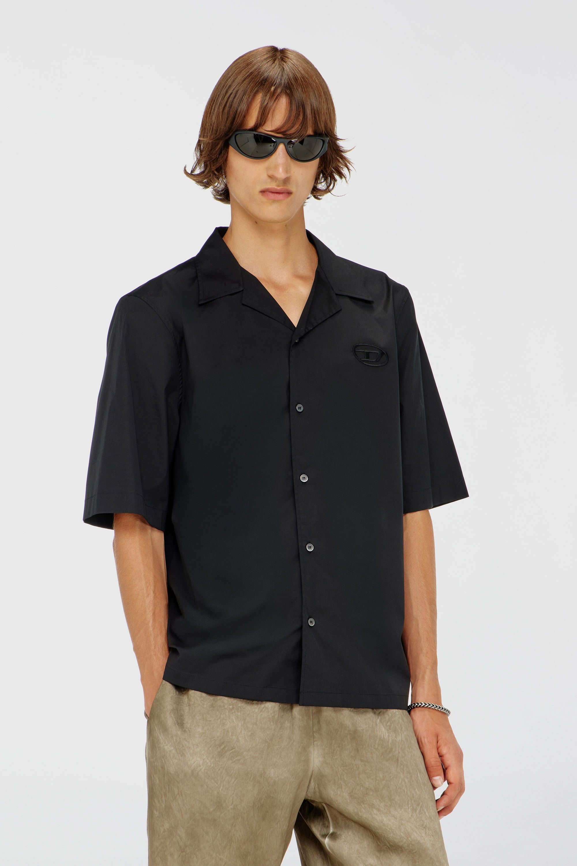 Diesel - S-MAC-GSBH, Man's Stretch poplin shirt with Oval D embroidery in Black - 2