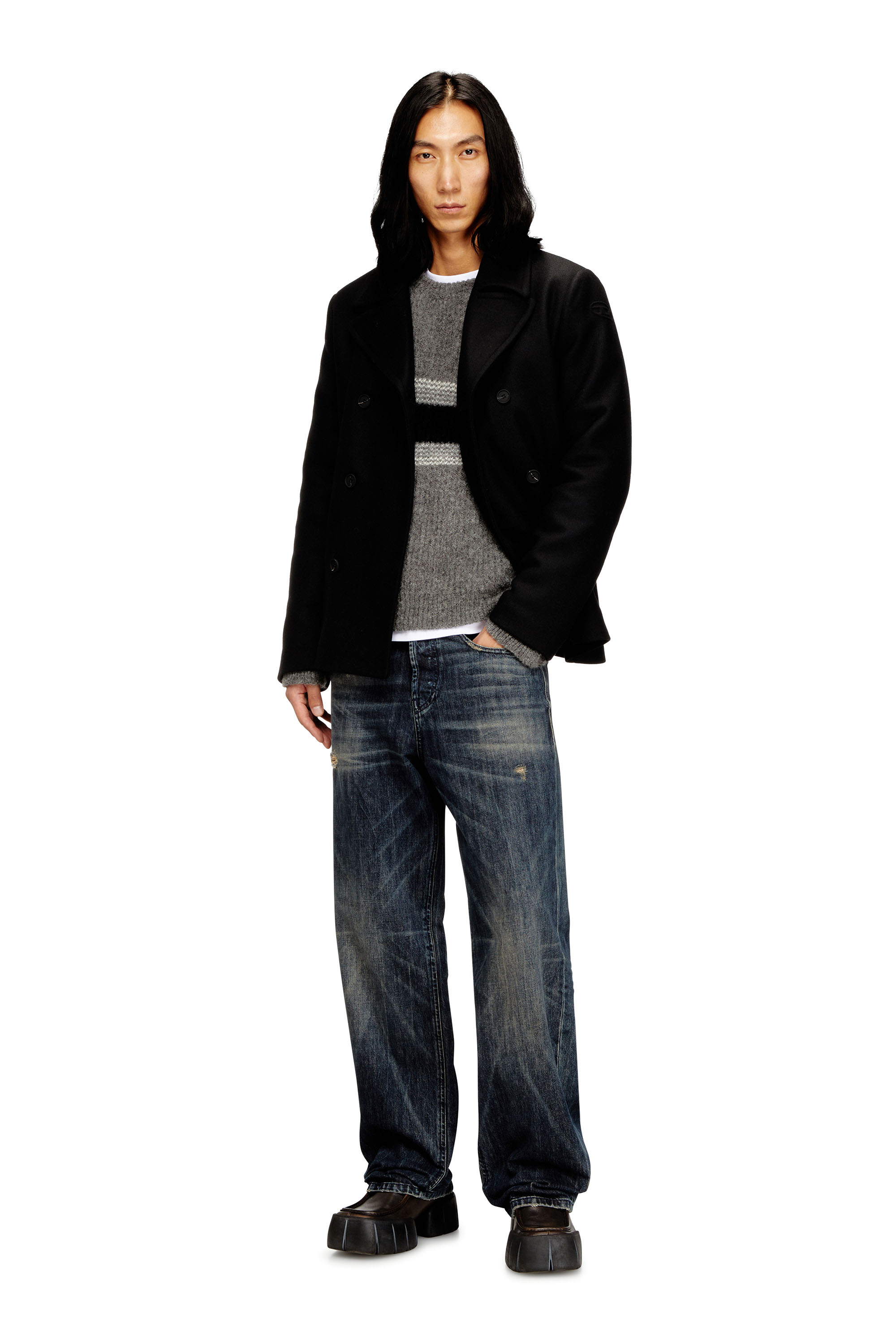 Diesel - W-HALEY-WRD, Man's Peacoat in felted wool blend in Black - 2