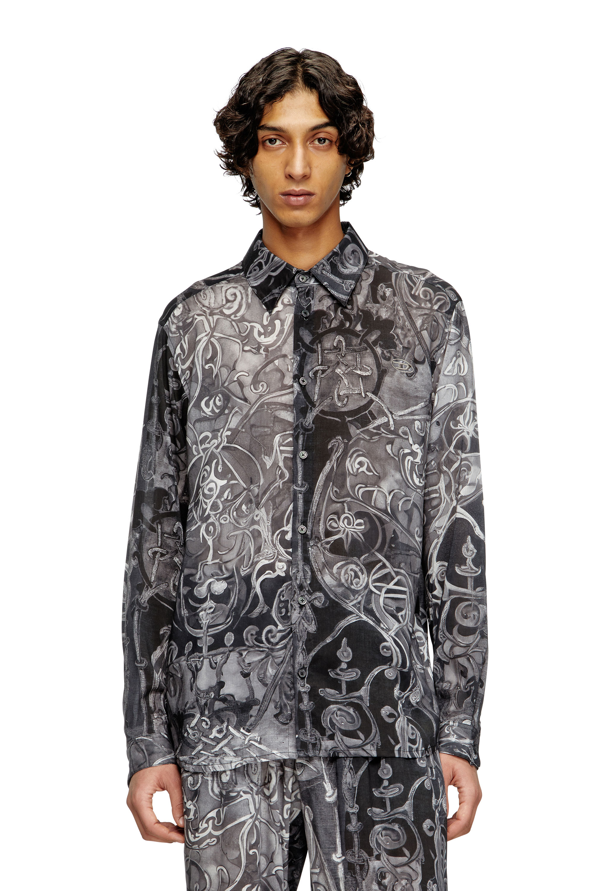 Diesel - S-SIMPLY-B-AJFW, Man's TENCEL™ shirt with medieval print in Black - 1