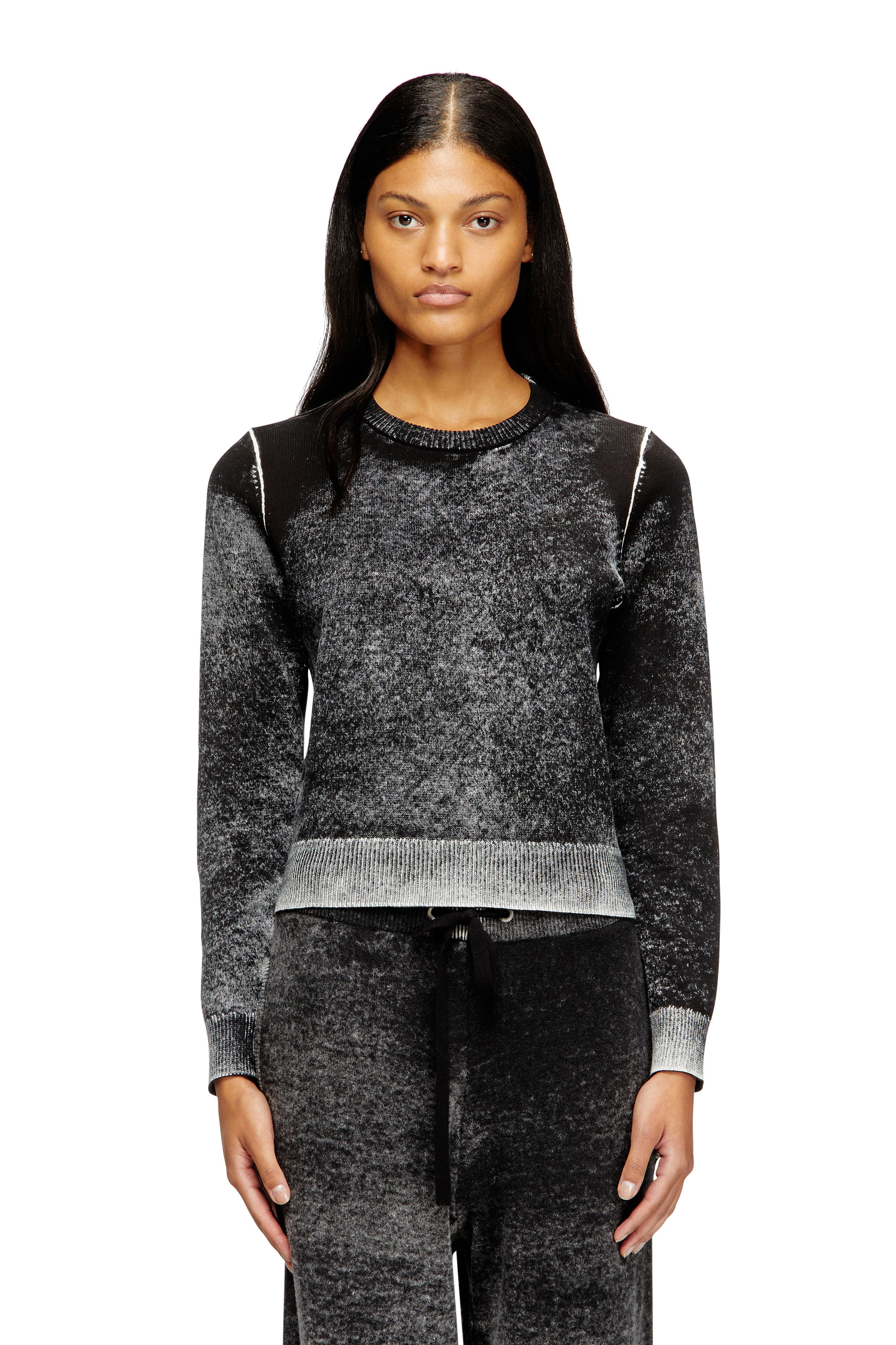 Diesel - M-LOVRE, Woman's Jumper with faded reverse print in Grey/Black - 3