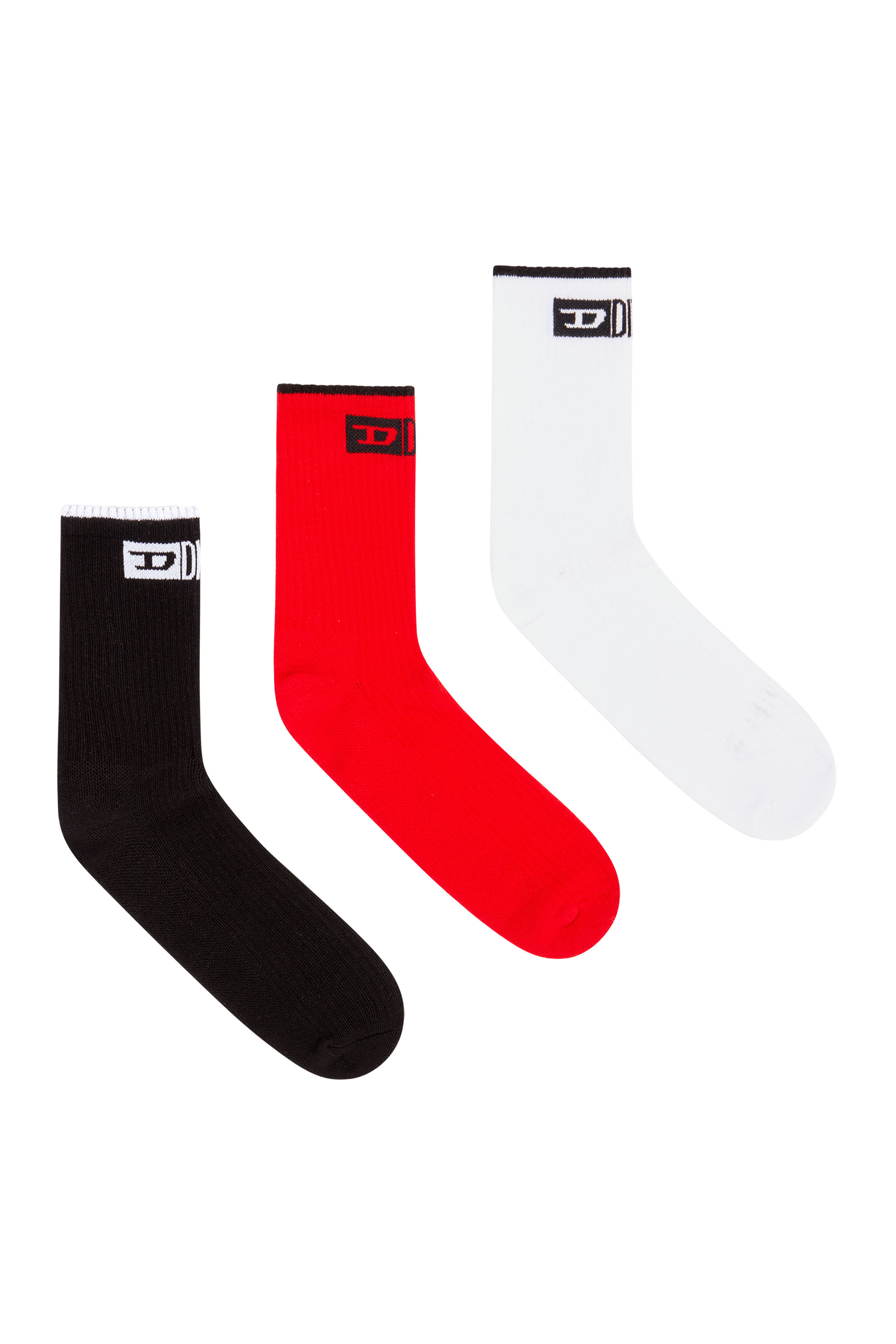 Diesel - SKM-D-DIVISION-MID-CUT-CUSHIONED-SOCKS, Man's 3-pack ribbed socks with front logo in Black/Red - 1