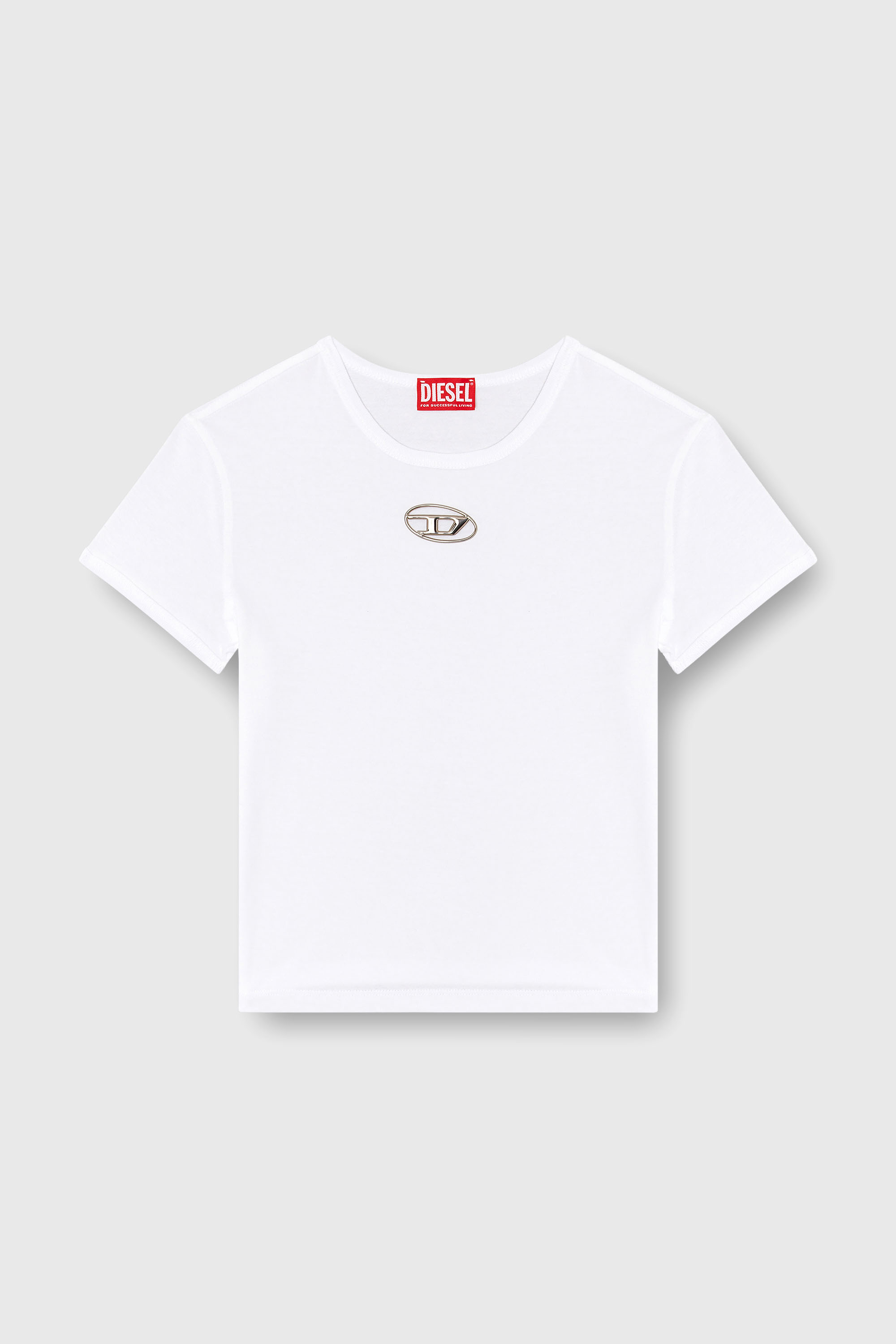 Diesel - T-UNCUTIE-LONG-OD-Q1, Woman's Slim fit T-shirt with cut-out Oval D in White - 2