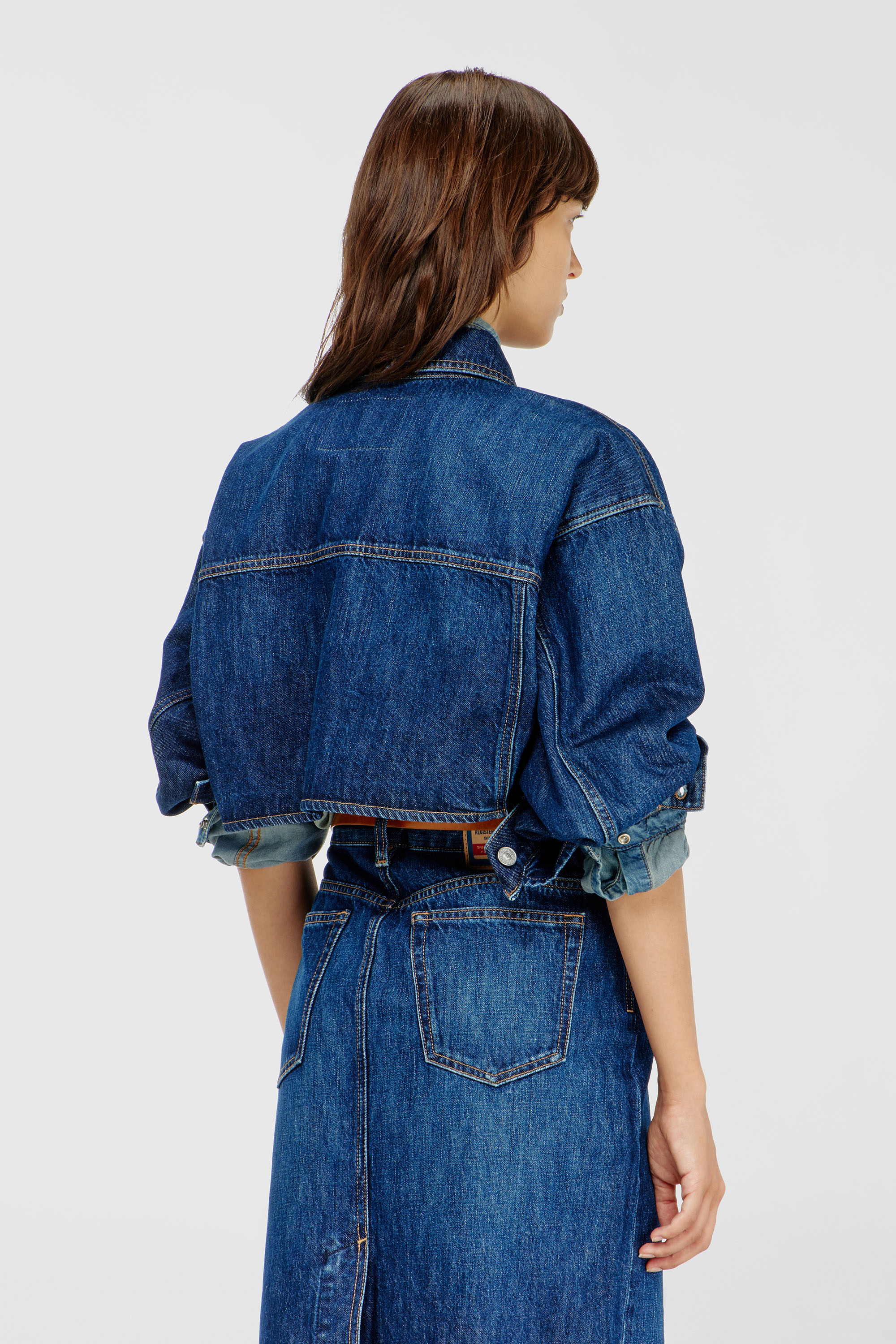 Diesel - DE-MALLEY, Woman's Cropped oversized denim trucker jacket in Medium blue - 4