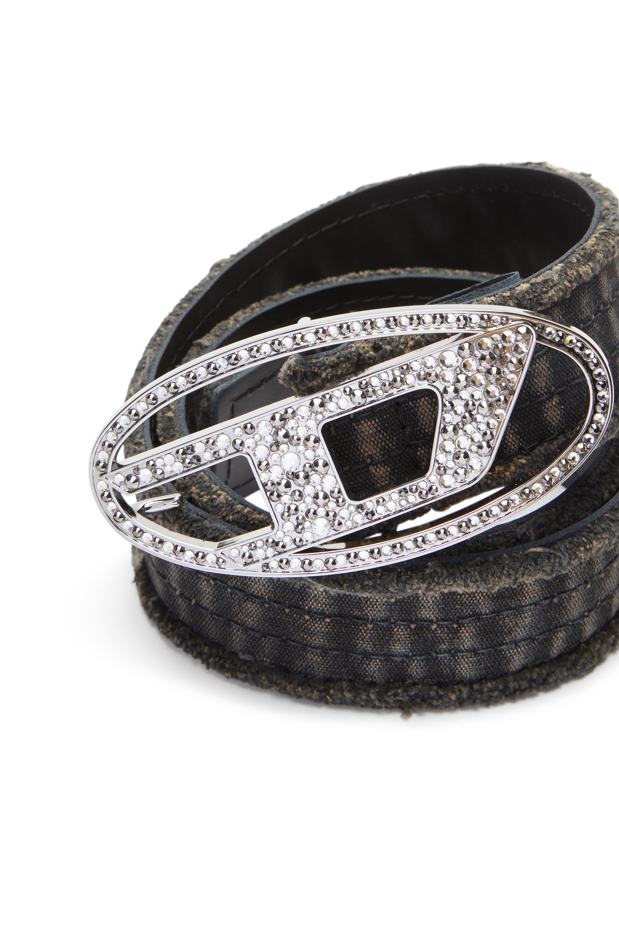 Diesel - B-1DR STRASS, Woman Canvas and leather belt with crystals in Black - Image 3