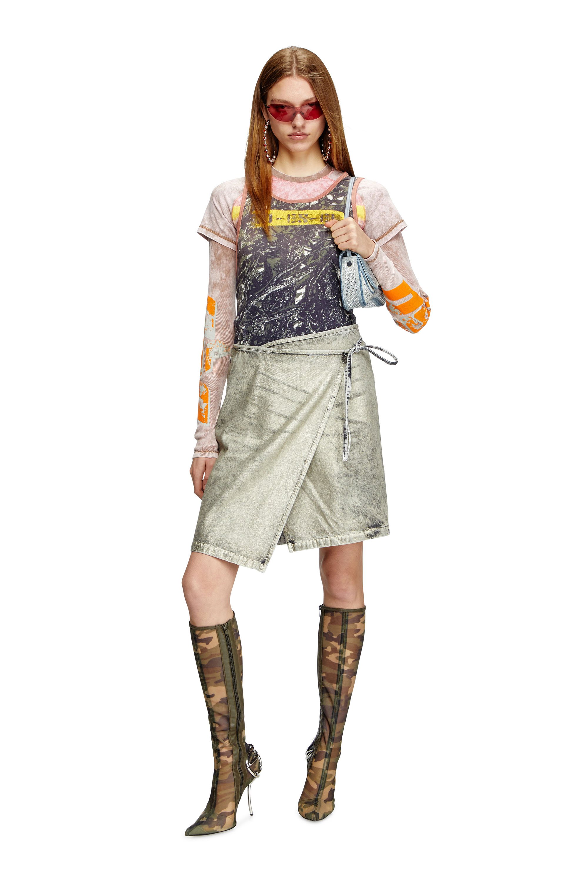 Diesel - DE-LEM-S, Woman's Wrap skirt in coated denim in Grey - 1