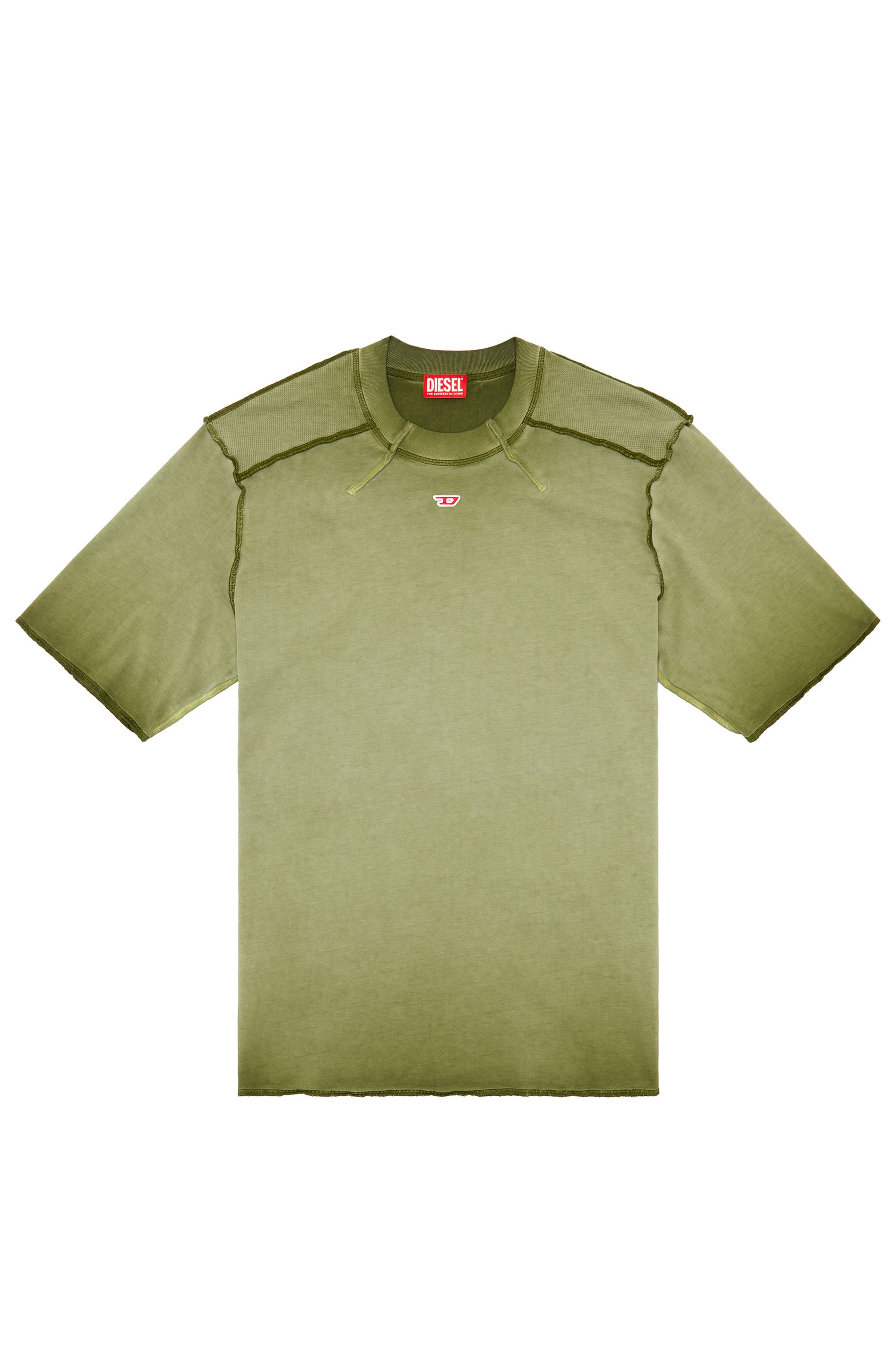 Diesel - T-ERIE-N, Man T-shirt with micro-waffle shoulders in Green - Image 4