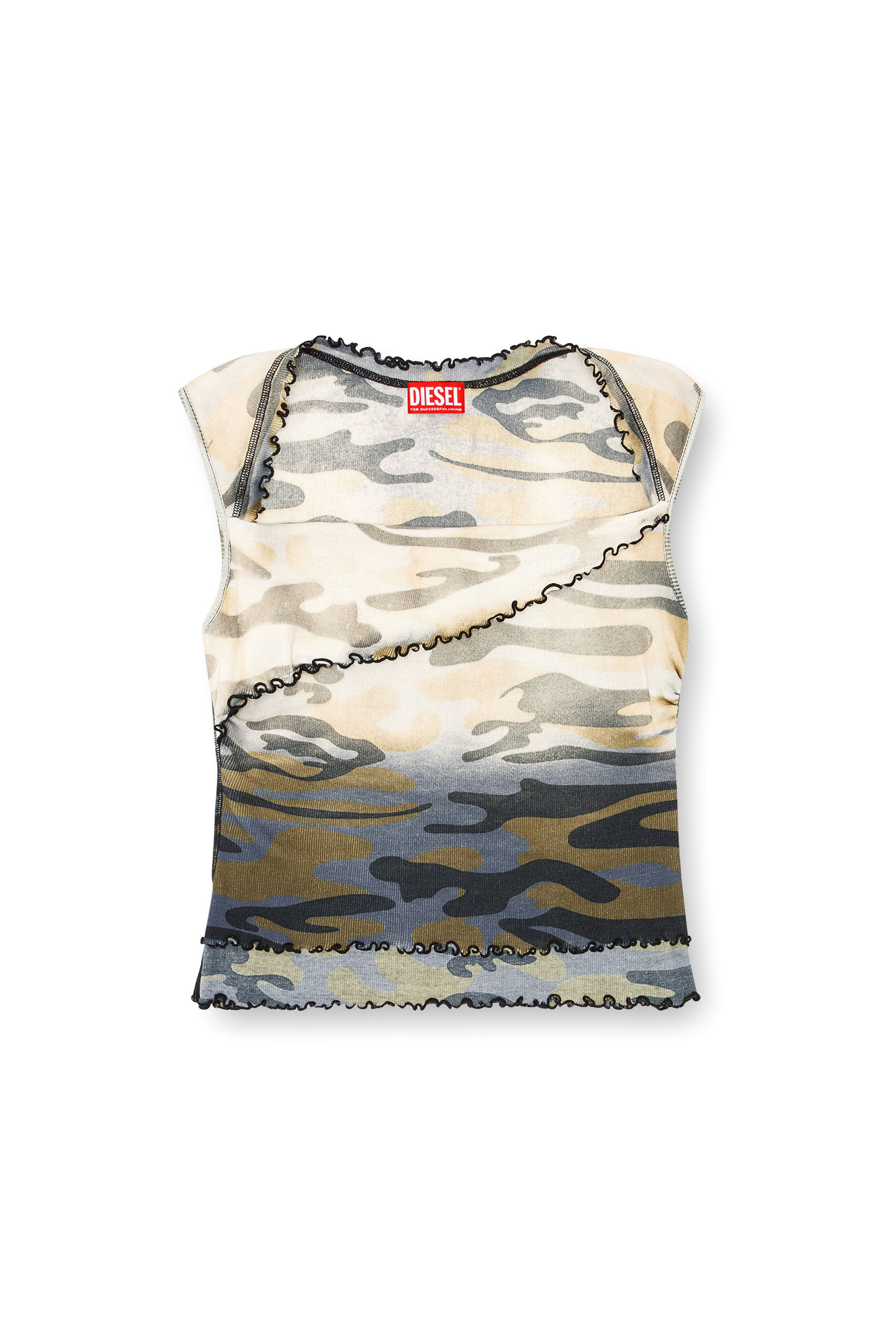 Diesel - T-JANET, Woman Faded camo top with lettuce hems in Multicolor - Image 4