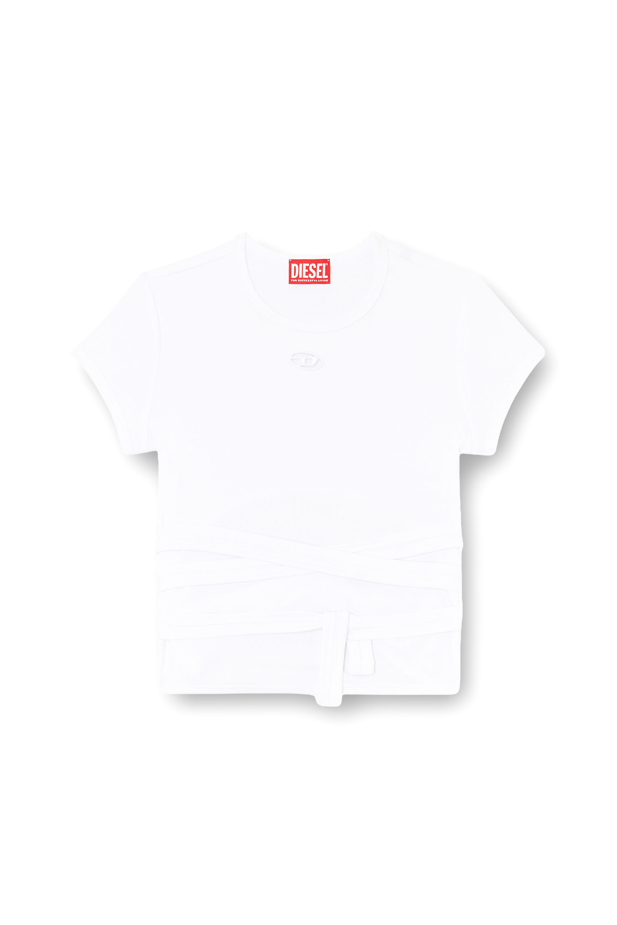 Diesel - T-BUNNY-TAIL-S1, Woman's Ribbed t-shirt with wrap-around laces in White - 3