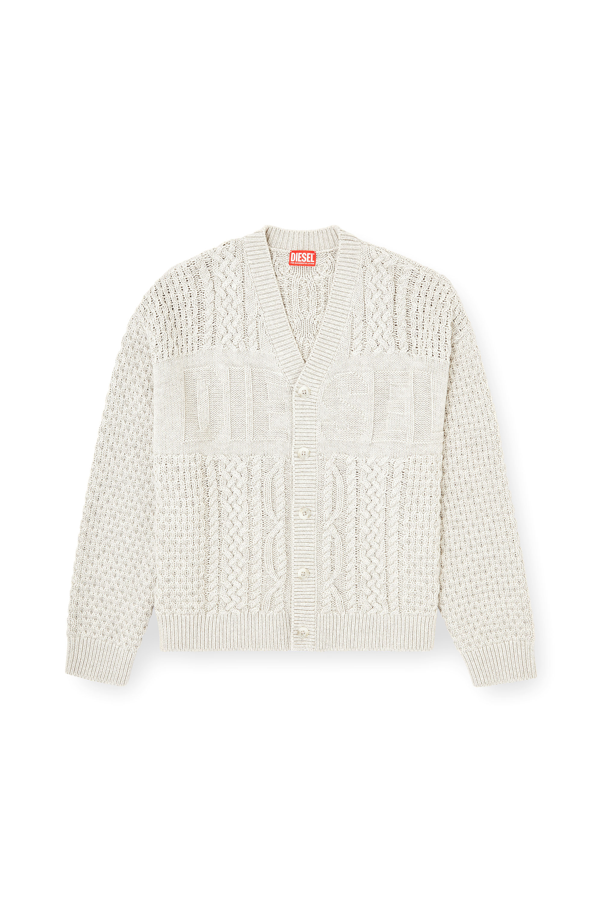 Diesel - K-ANTOINE, Man's Cable-knit cardigan with Diesel logo in Light Grey - 2