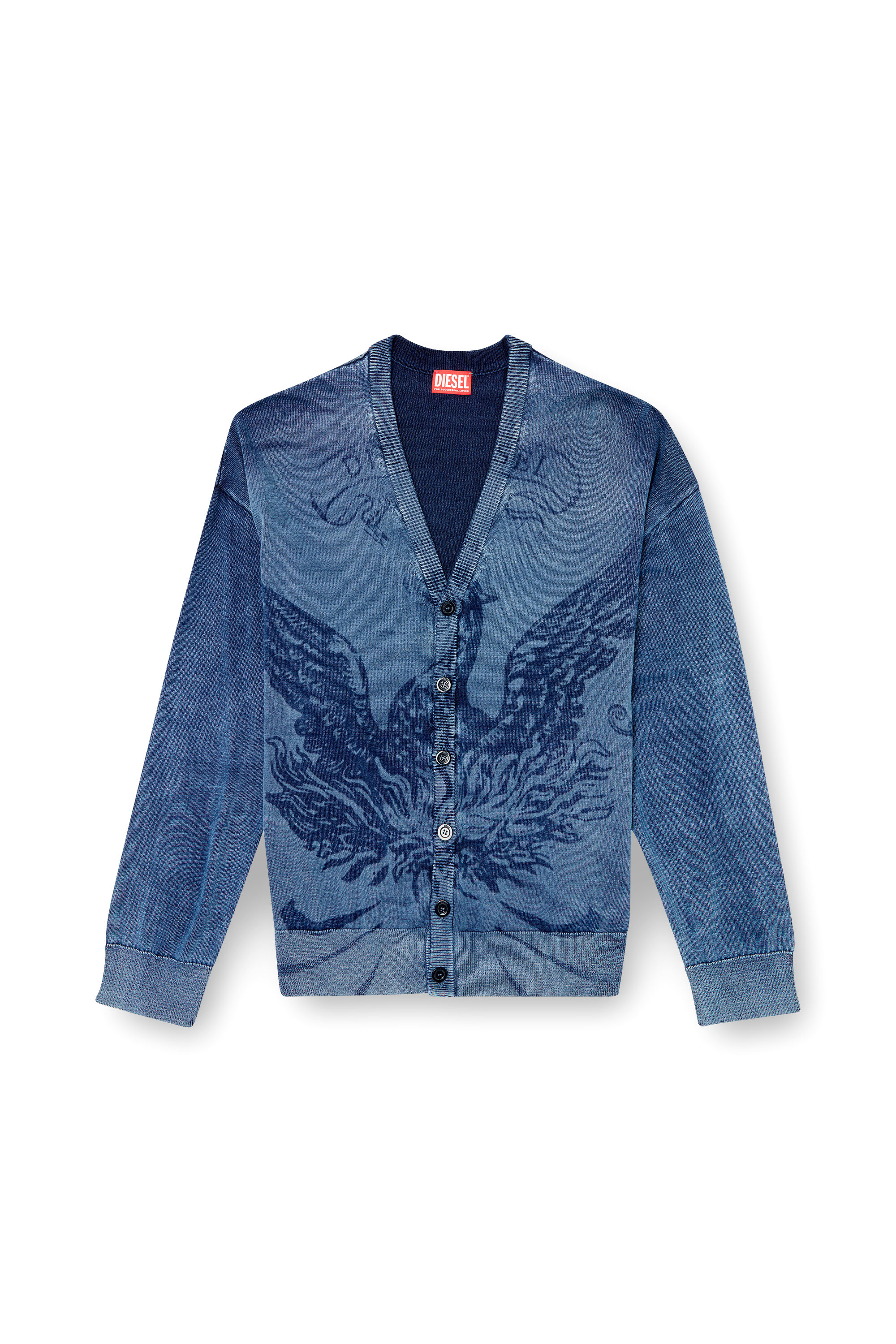 Diesel - K-FENICAR, Man's Indigo cardigan with Phoenix logo in Blue - 2