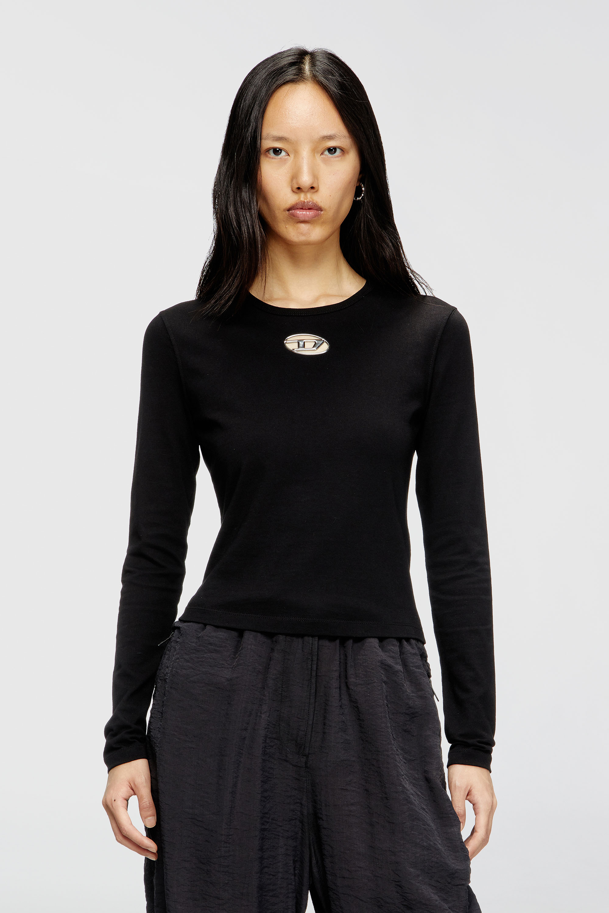 Diesel - T-UNCUTIE-LONG-LS-OD, Woman's Long-sleeve top with Oval D cut-out in Black - 1