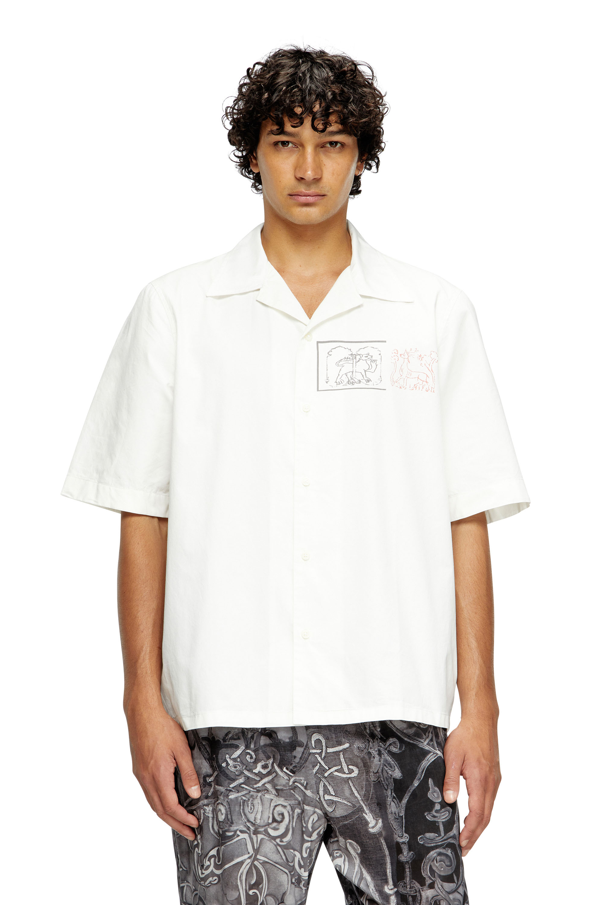 Diesel - S-BRACK-A-HGBS, Man's Shirt with sword print in White - 1