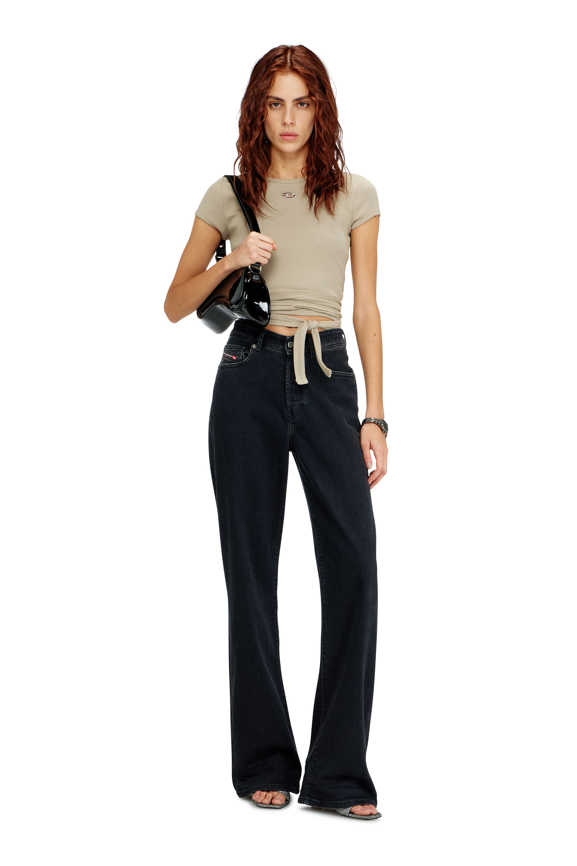 Diesel - T-BUNNY-TAIL-S1, Woman's Ribbed top with wrap-around laces in Beige - 2