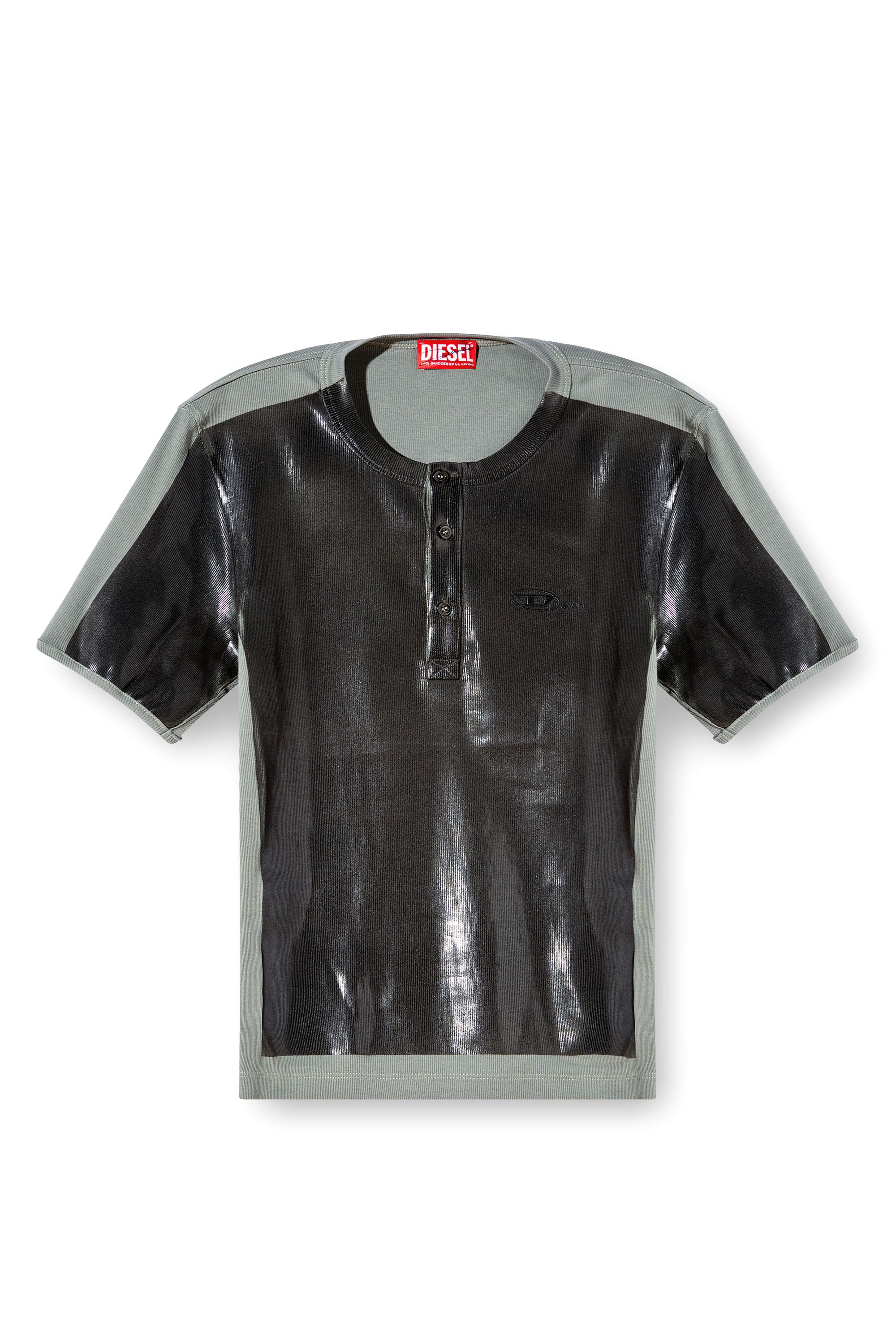 Diesel - T-RIBBER-DD, Unisex's Henley T-shirt with coated front in Dark grey - 3